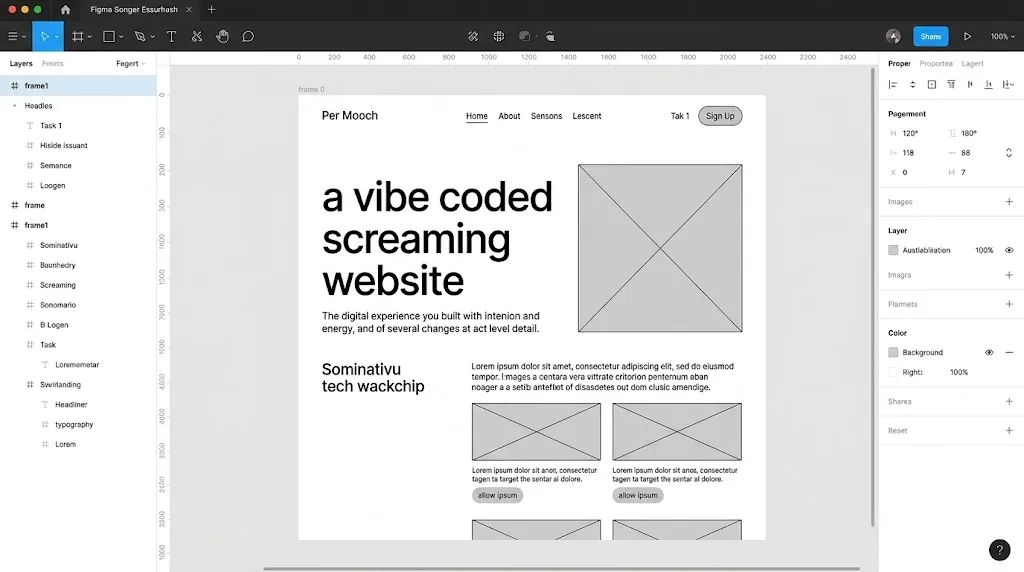 The vibe-coded wireframe in a design tool